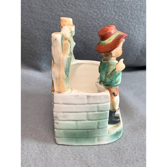 Vintage Hand-Painted Ceramic Boy with Dog at Wishing Well Planter 5" Tall - Picture 4 of 8